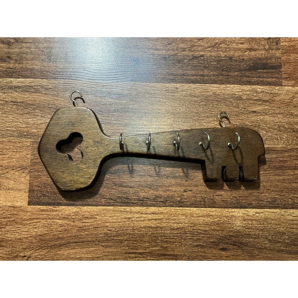 Vtg Wooden Skeleton Key Hanger 5 Hooks Decoration Wall Hanging 13in X 6in